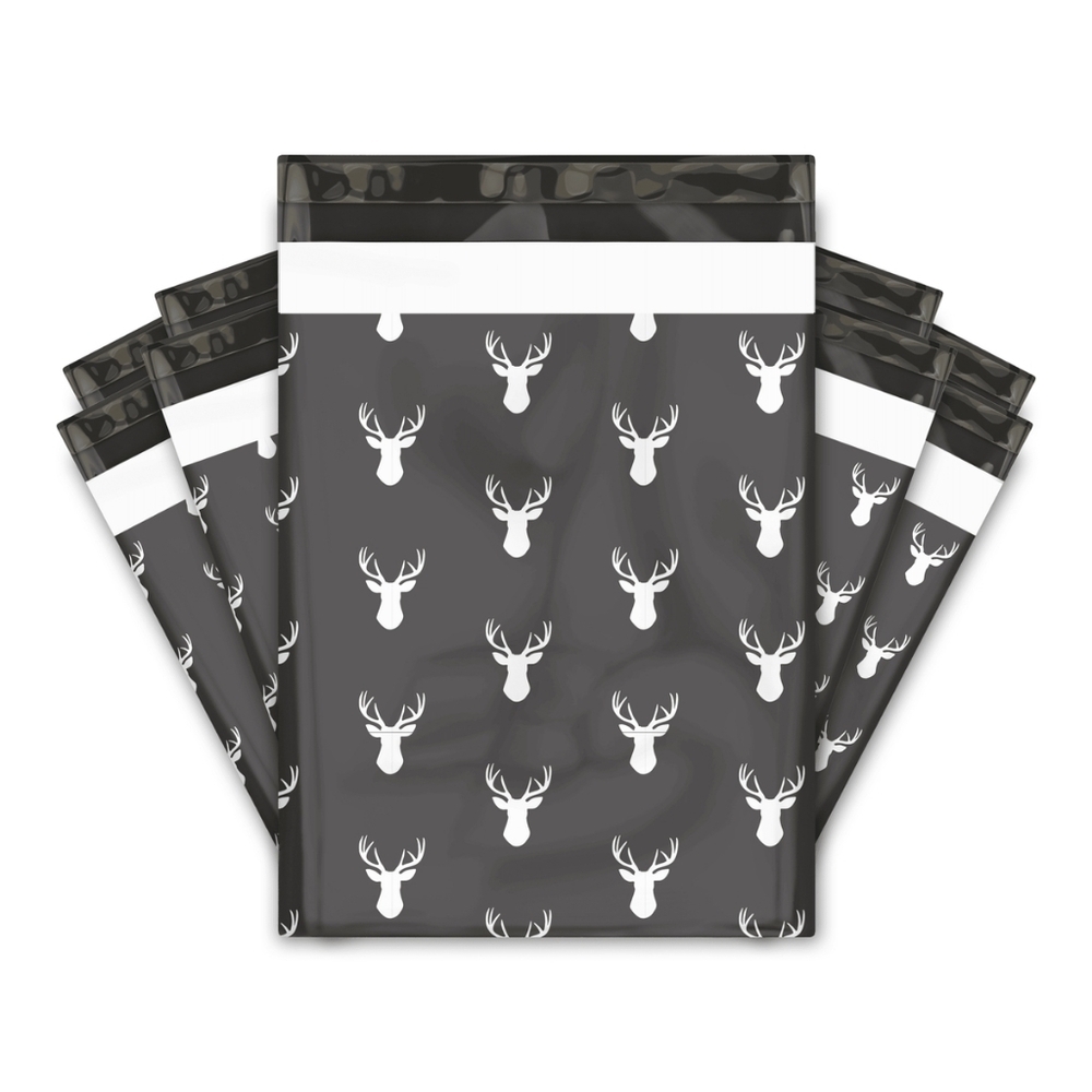 Charcoal Deer Heads Designer Poly Mailers Premium Print Set Of 25